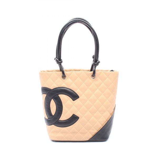 CHANEL Cambon Line Medium Tote Handbag A25167 leather Beige Black Used Women