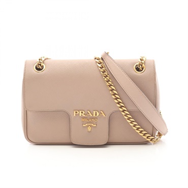 PRADA Flap Chain Shoulder Bag Saffiano leather Pink GHW Used Women