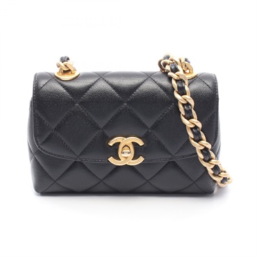 CHANEL Matelasse Small Flap Chain Shoulder Crossbody Bag leather Black GHW Used