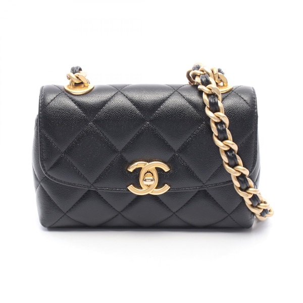 CHANEL Matelasse Small Flap Chain Shoulder Crossbody Bag leather Black GHW Used