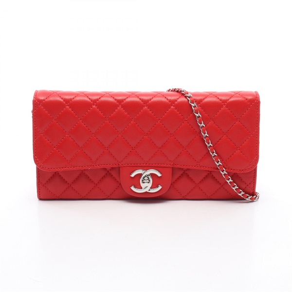 CHANEL Matelasse Chain Shoulder Handbag Wallet Lambskin leather Red GHW Used CC