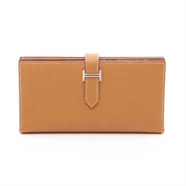 HERMES Bearn Soufflet Bifold purse long wallet K Epsom Natural sable SHW