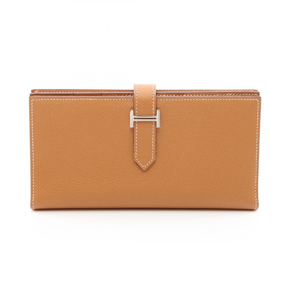 HERMES Bearn Soufflet Bifold purse long wallet K Epsom Natural sable SHW