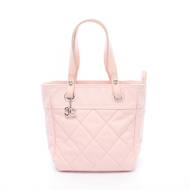 CHANEL Paris Biarritz PM Tote Shoulder Bag A34208 canvas leather Pink SHW Used