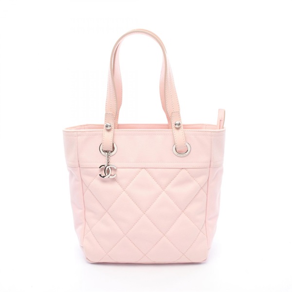 CHANEL Paris Biarritz PM Tote Shoulder Bag A34208 canvas leather Pink SHW Used