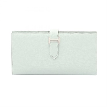 HERMES Bearn Soufflet Bifold purse wallet W Chevre Vert peppermint Used SHW