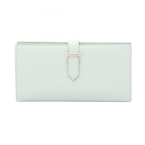 HERMES Bearn Soufflet Bifold purse wallet W Chevre Vert peppermint Used SHW