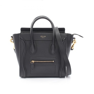 CELINE Luggage Nano Shopper 2WAY Shoulder Handbag leather Black Used Women