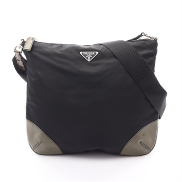 PRADA TESSUTO Crossbody Shoulder Bag BT0326 Nylon Patent leather Black Khaki