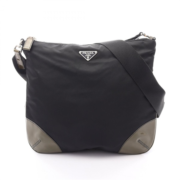 PRADA TESSUTO Crossbody Shoulder Bag BT0326 Nylon Patent leather Black Khaki