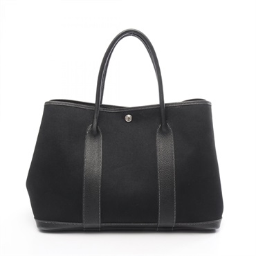 HERMES Garden party PM Tote hand Bag H Toile officier Buffle black used SHW