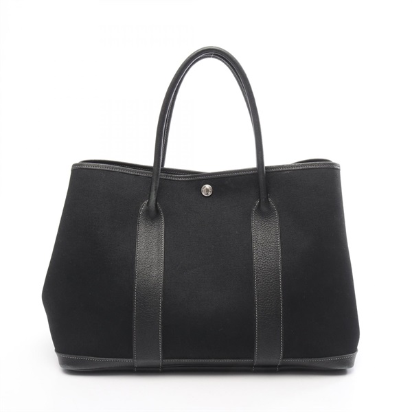 HERMES Garden party PM Tote hand Bag H Toile officier Buffle black used SHW