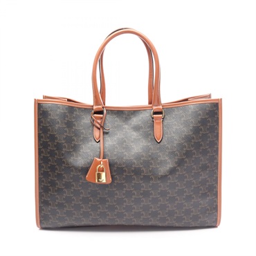 CELINE Horizontal Cabas Triomphe Tote Bag canvas leather Black Brown Used Women