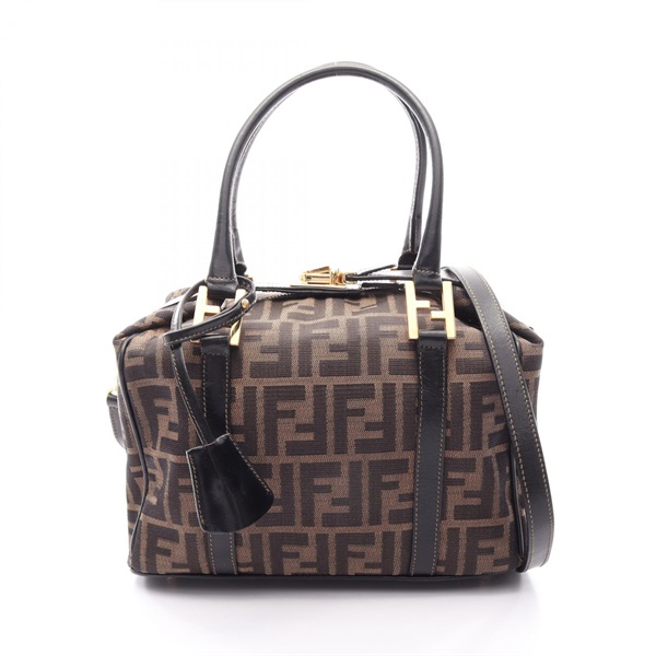 FENDI Zucca Shoulder Crossbody Tote Bag canvas leather Brown Black Used Women