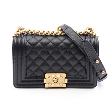 CHANEL Boy Chanel Small Chain Shoulder Bag A67085 Leather Black Used GHW Women