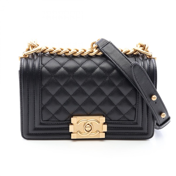 CHANEL Boy Chanel Small Chain Shoulder Bag A67085 Leather Black Used GHW Women
