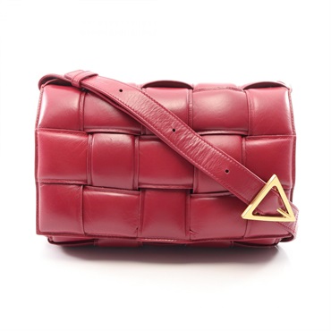 BOTTEGA VENETA Padded Cassette Intrecciato Shoulder Bag leather Bordeaux Used BV