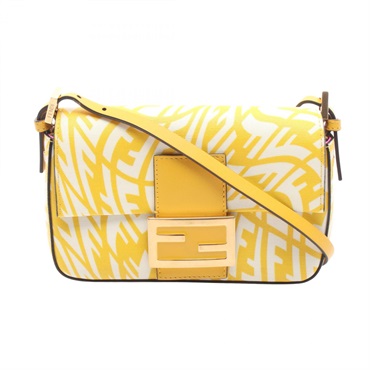 FENDI Baguette 1997 Small Shoulder Bag canvas leather Yellow White Used Women