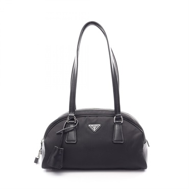 PRADA Shoulder Bag 1BB146 Nylon leather Black Used Women Logo