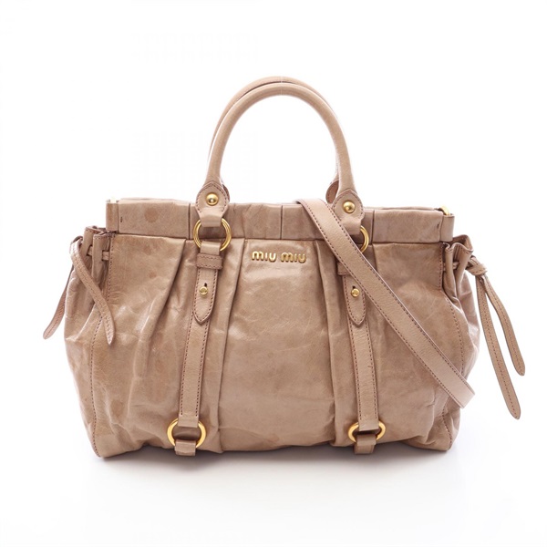 Miu Miu VITELLO LUX Shoulder crossbody Handbag leather Beige Used Women