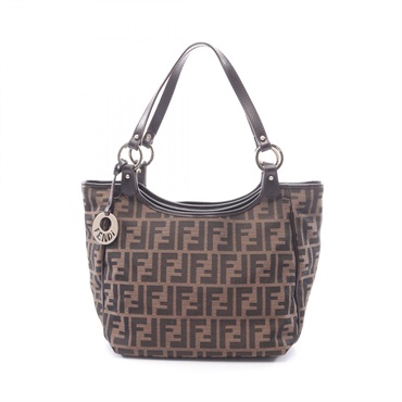 FENDI Zucca Shoulder Hand Tote Bag canvas leather Brown Used Women