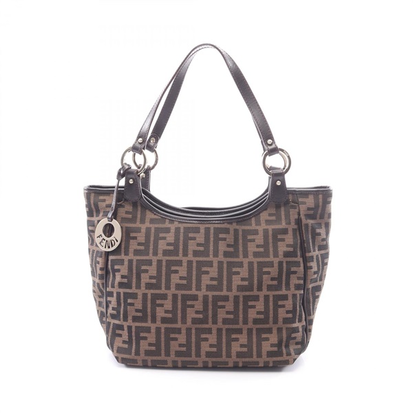 FENDI Zucca Shoulder Hand Tote Bag canvas leather Brown Used Women