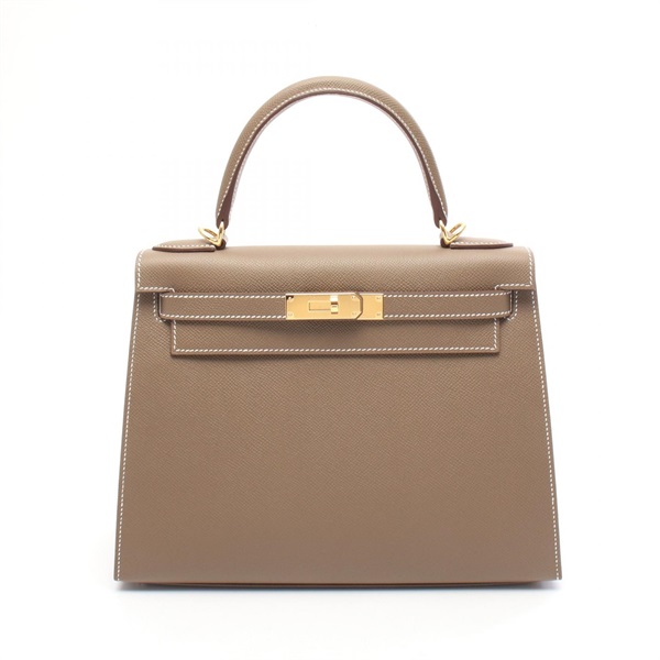 HERMES Kelly 28 shoulder Handbag G Epsom leather Etoupe Grey Used GHW