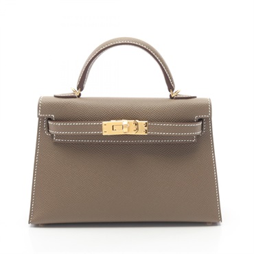 HERMES Mini Kelly 2 shoulder Handbag G Epsom leather Etoupe Grey Women GHW