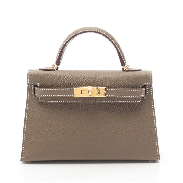 HERMES Mini Kelly 2 shoulder Handbag G Epsom leather Etoupe Grey Women GHW