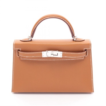 HERMES Mini Kelly 2 shoulder Handbag G Epsom leather Gold Women SHW