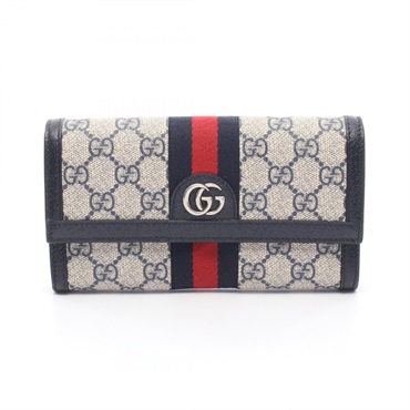GUCCI Ophidia GG Supreme Continental Wallet Bifold purse 523153 leather Navy
