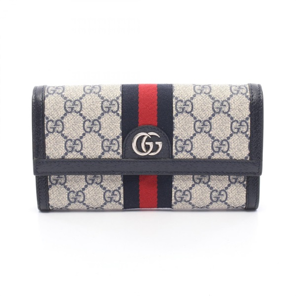 GUCCI Ophidia GG Supreme Continental Wallet Bifold purse 523153 leather Navy