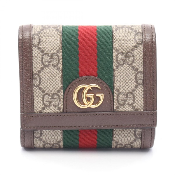 GUCCI Ophidia GG Supreme Sherry Line Bi-fold wallet 598662 leather Beige Brown