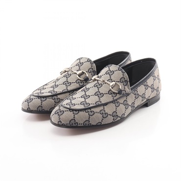 GUCCI Horsebit GG canvas loafers 693213 canvas leather Beige Navy #38 Used Women
