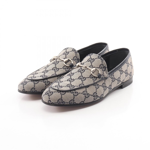 GUCCI Horsebit GG canvas loafers 693213 canvas leather Beige Navy #38 Used Women