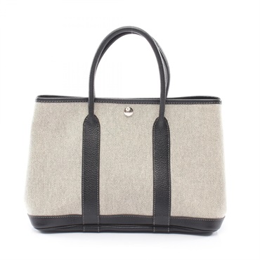 HERMES Garden Party TPM Tote Bag Toile H canvas Buffalo leather Gray Used SHW
