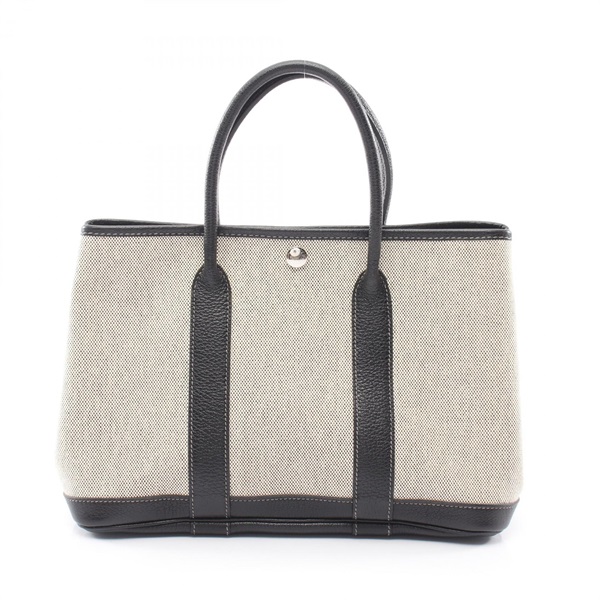 HERMES Garden Party TPM Tote Bag Toile H canvas Buffalo leather Gray Used SHW