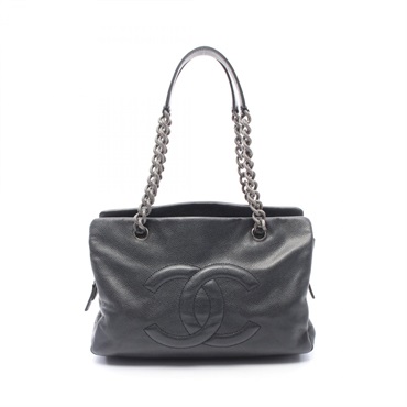 CHANEL COCO Mark Chain Tote Shoulder Bag Grained Calfskin leather Black SHW Used