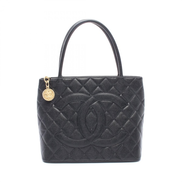 CHANEL Medallion Tote Shoulder Bag A01804 Grained Calf leather Black GHW Used CC