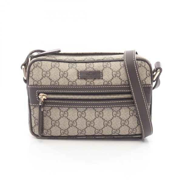 GUCCI GG Supreme Shoulder Crossbody Bag 201447 leather Beige Brown Used Women