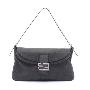 FENDI Mamma bucket Zucca Shoulder Bag canvas leather Black Used Women