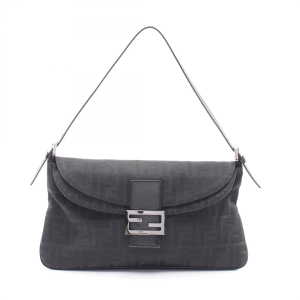 FENDI Mamma bucket Zucca Shoulder Bag canvas leather Black Used Women