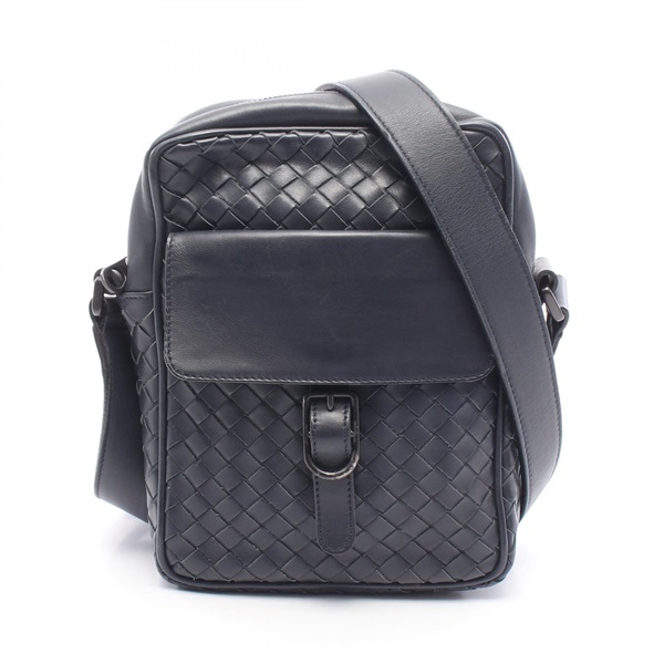 BOTTEGA VENETA Intrecciato Shoulder Bag 113092 leather Navy Used Women