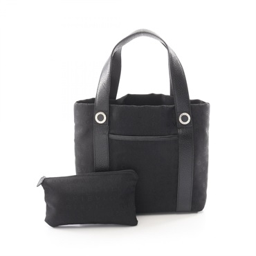 BVLGARI Logo mania Tote Handbag canvas leather Black Used Women