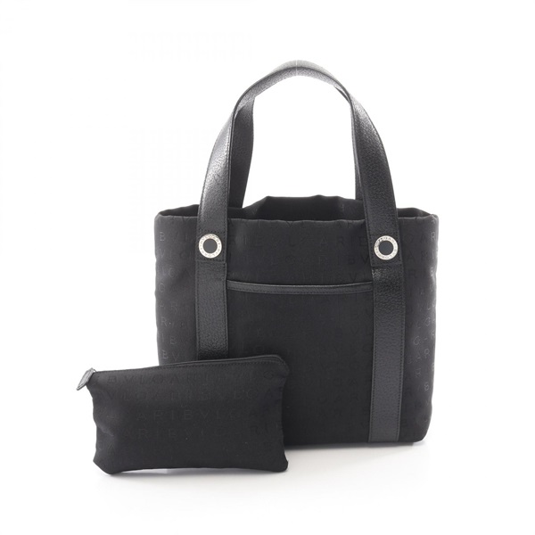 BVLGARI Logo mania Tote Handbag canvas leather Black Used Women