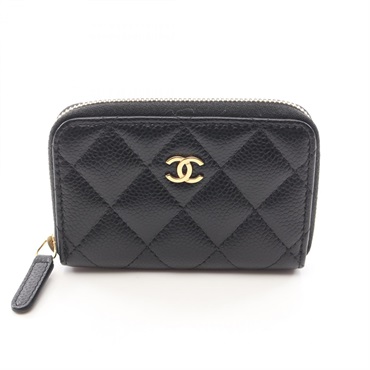 CHANEL Matelasse coin purse zip around wallet Calfskin leather Black Used GHW