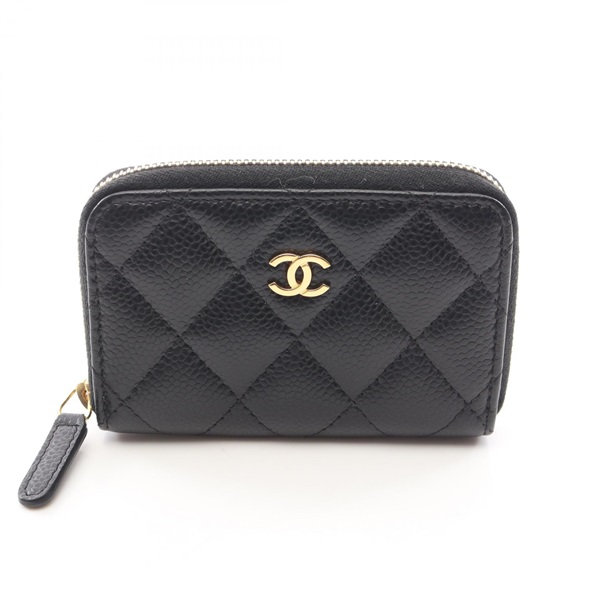 CHANEL Matelasse coin purse zip around wallet Calfskin leather Black Used GHW