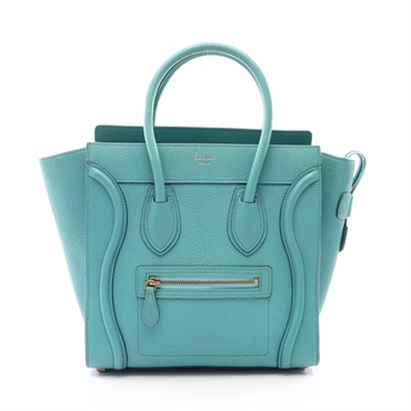 CELINE Luggage Micro Shopper Square Tote Handbag leather Green Used Women