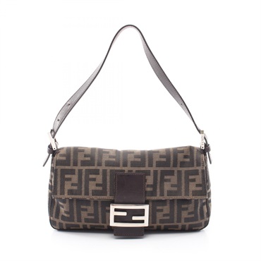 FENDI Mamma bucket Zucca Handbag canvas leather Brown Black Used Women