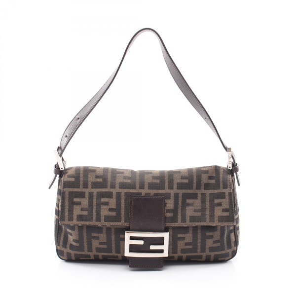 FENDI Mamma bucket Zucca Handbag canvas leather Brown Black Used Women